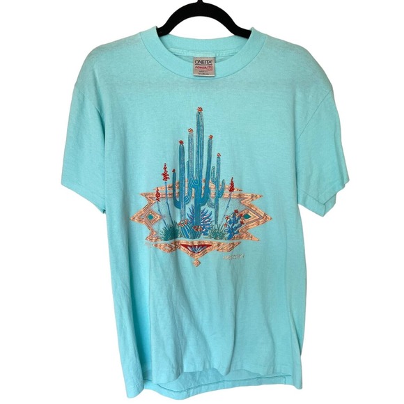 Vintage 1992 Single Stitch Turquoise Graphic Tee Nathan Richards ARIZONA Medium - Picture 1 of 4